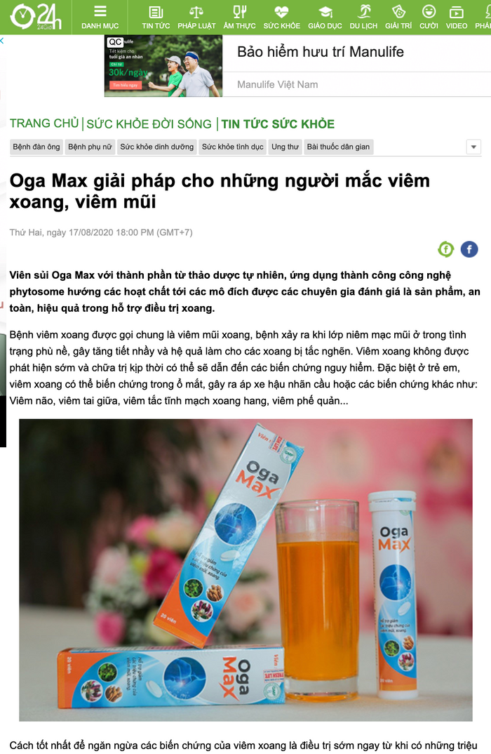 Báo 24h đưa tin về viên sủi Ogamax