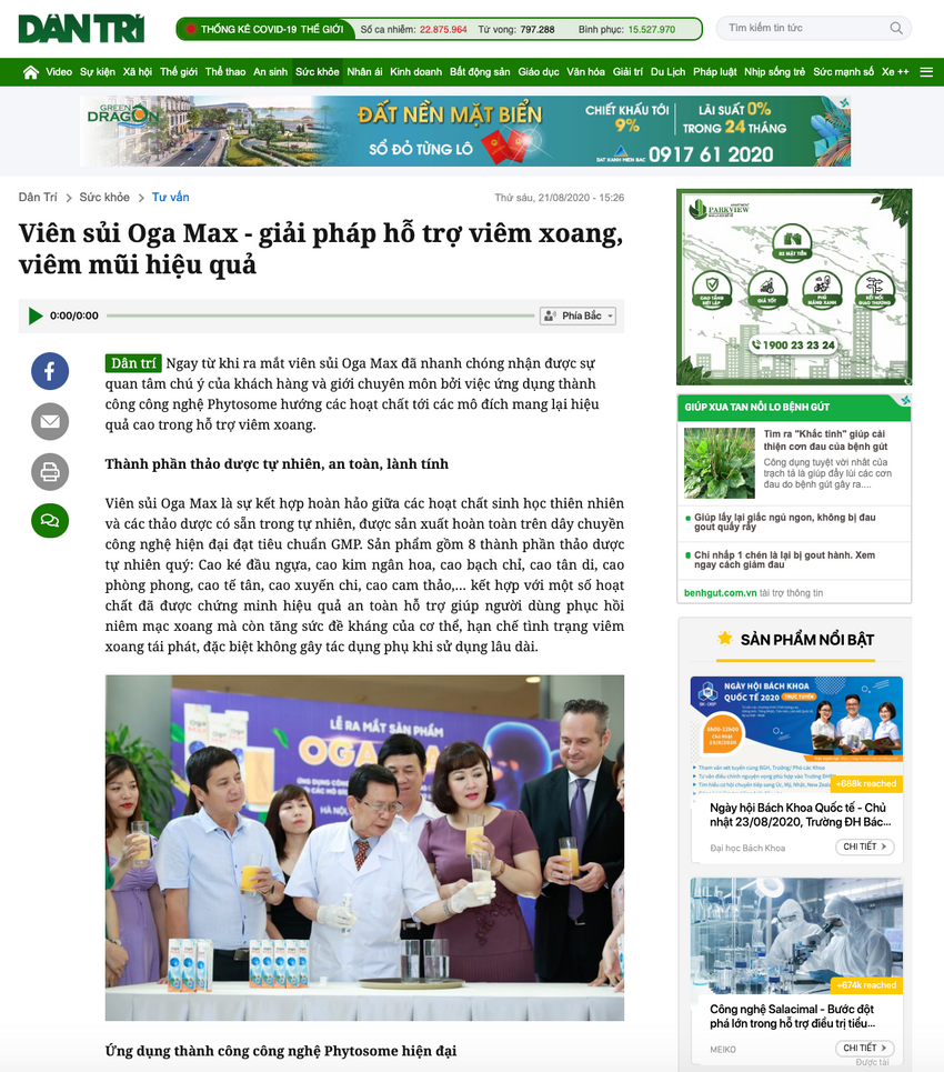 Báo dantri đưa tin về viên sủi Ogamax