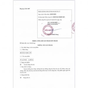 Bản Công Bố Sản Phẩm Nano Aha